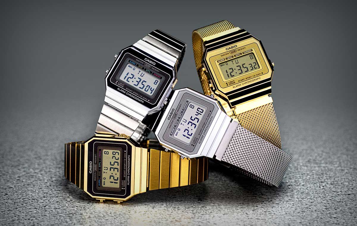 Relógios prateados e dourados da linha vintage Casio